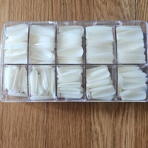 Nail Tips with Storage Box Cream Colored Glue On Coffin Nail Tips